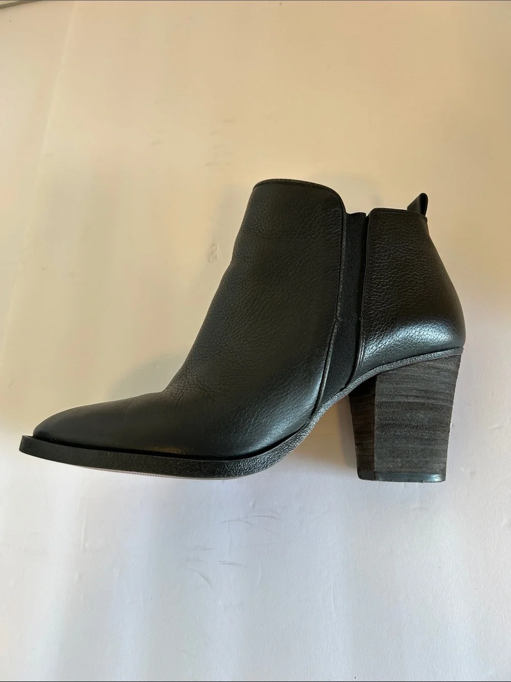 Vince Camuto Black Leather Ankle Booties with Block Heel Pamalee Bootie